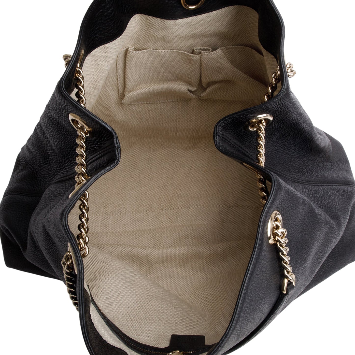 Gucci Black Pebbled Calfskin Medium Soho Chain Shoulder Bag