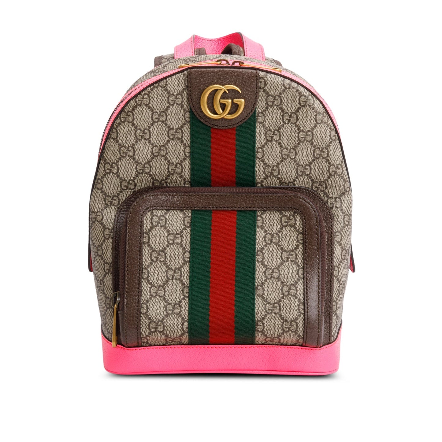 Gucci GG Supreme Monogram Pink Calfskin Web Small Ophidia Day Backpack