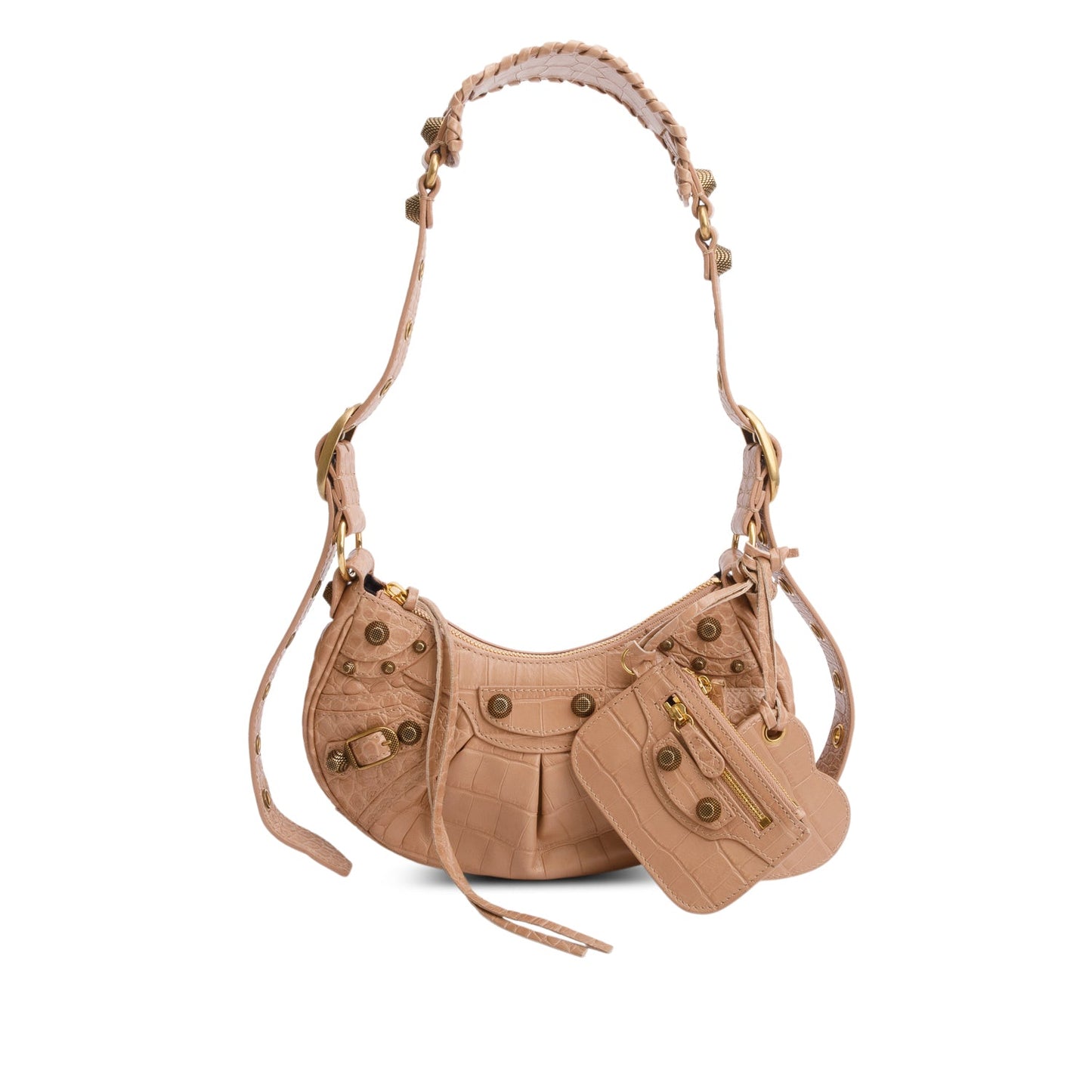 Balenciaga Beige Extra Supple Calfskin Crocodile Embossed Le Cagole XS Shoulder Bag