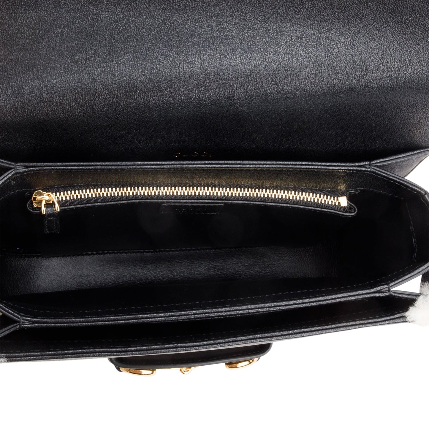 Gucci Black Leather Shearling Trim Horsebit 1955 Small Shoulder Bag
