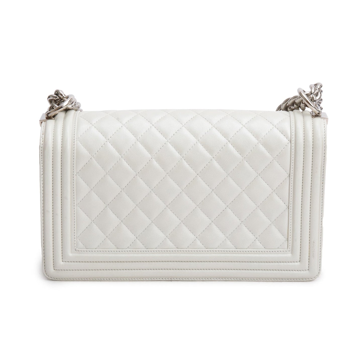 Chanel Pearly White Quilted Lambskin Leather Medium Boy Bag