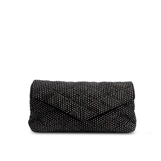 Saint Laurent 2022 Black Velvet Crystal Sade Puffer Large Envelope Clutch