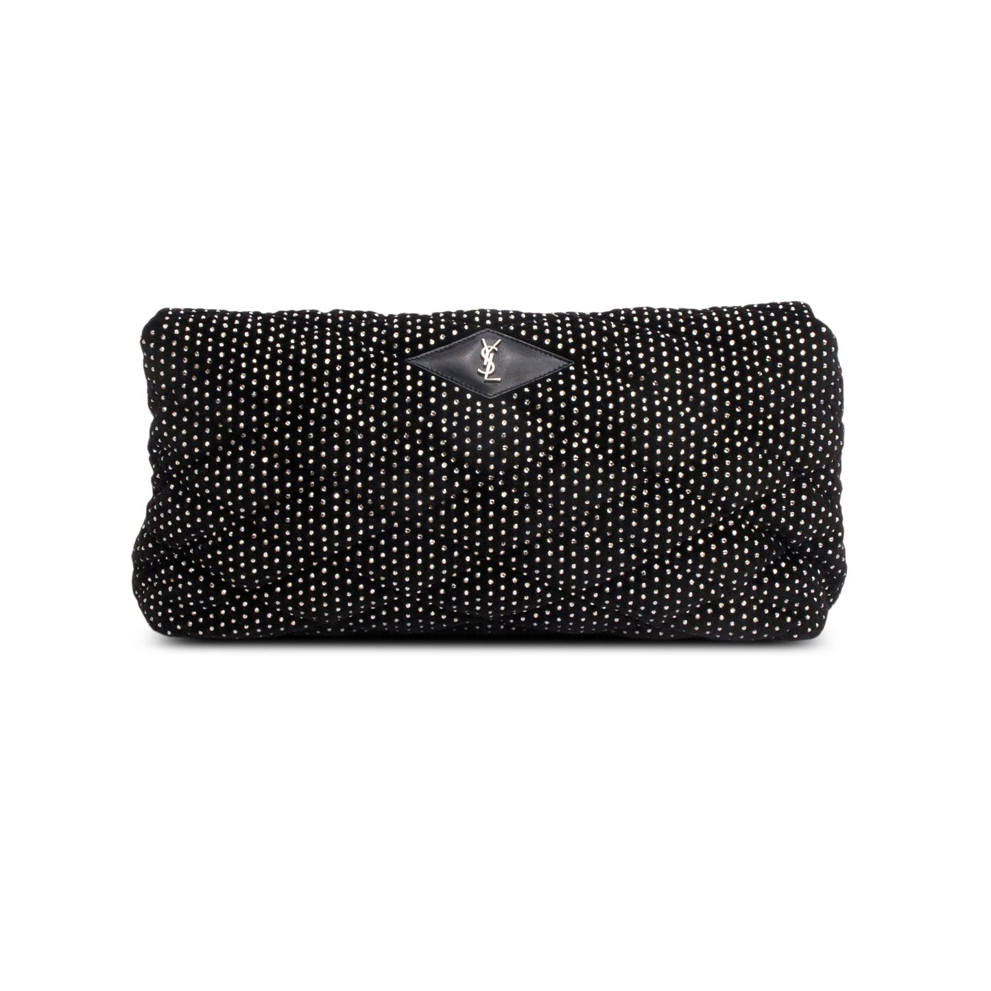 Saint Laurent 2022 Black Velvet Crystal Sade Puffer Large Envelope Clutch
