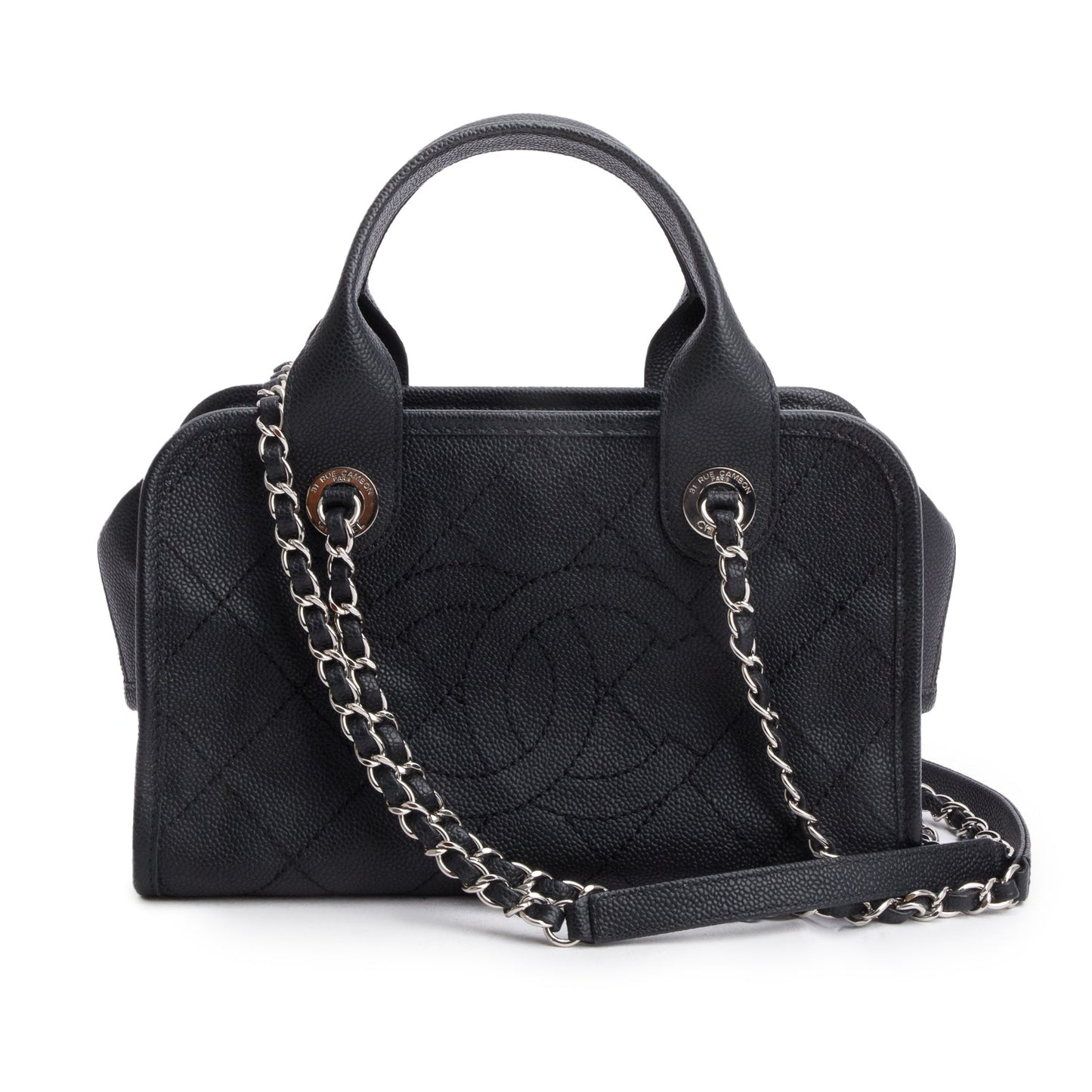 Chanel Black Caviar Quilted Deauville Bowling Bag
