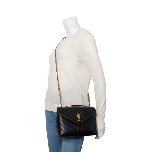 Saint Laurent 2024 Black Calfskin Y Quilted Monogram Small LouLou Shoulder Bag