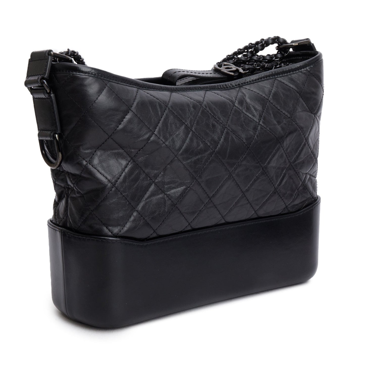Chanel Black Aged Calfskin Leather Medium Gabrielle Hobo