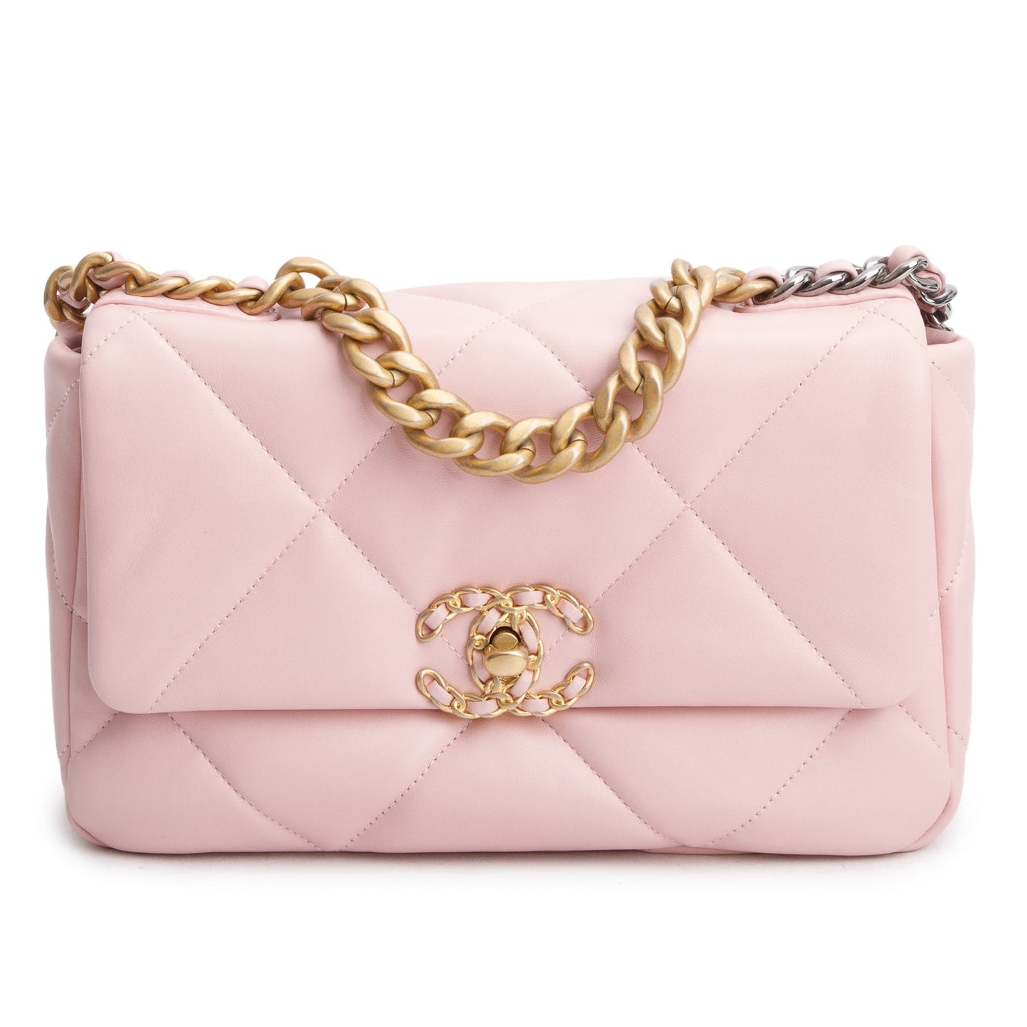 Chanel Pink Quilted Lambskin Leather Medium 19 Flap Bag
