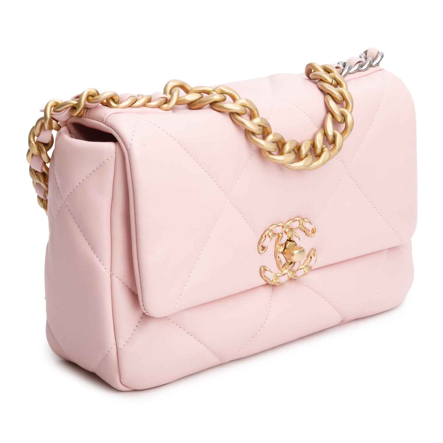 Chanel Pink Quilted Lambskin Leather Medium 19 Flap Bag