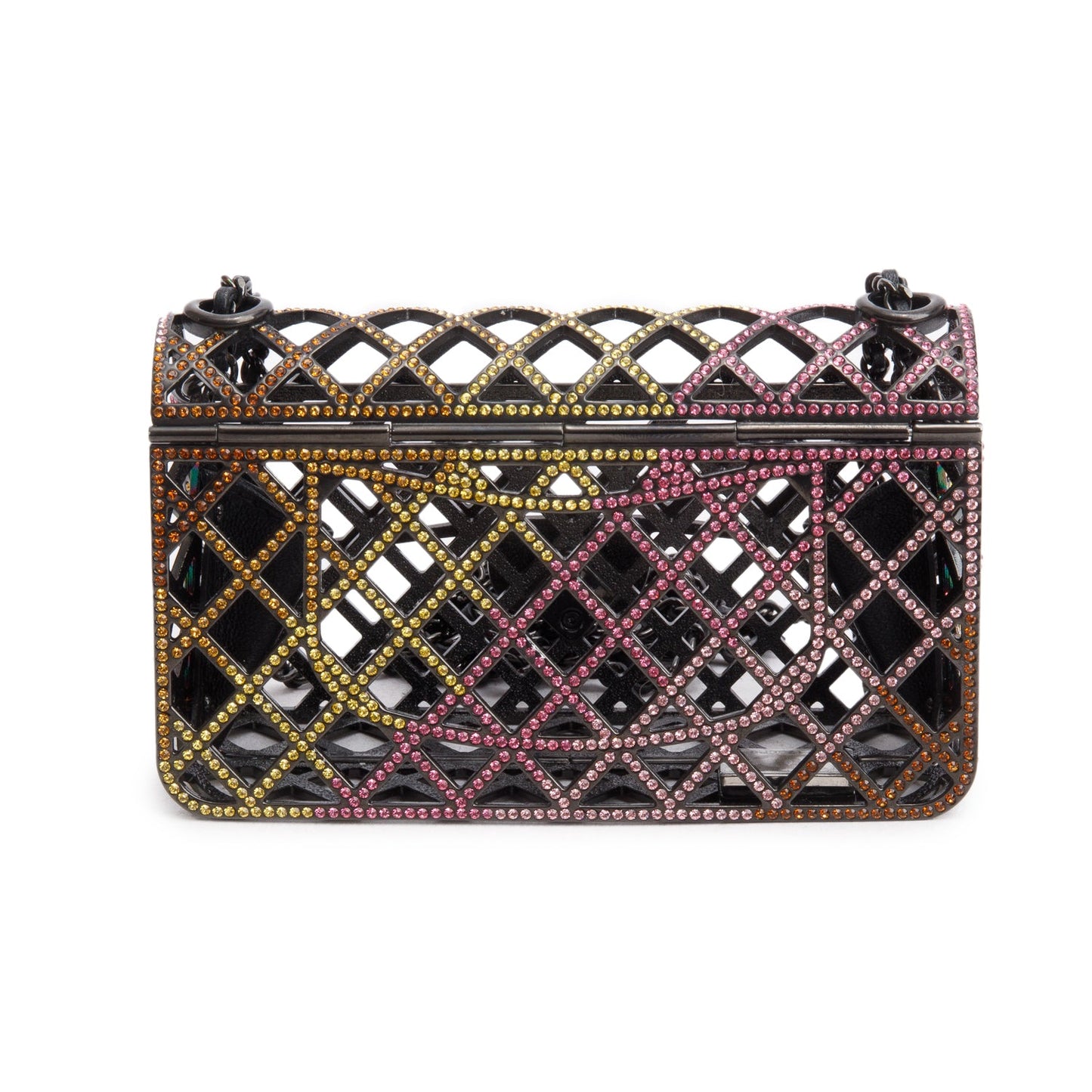 Chanel Limited Edition Black Metal Multicolor Strass Cage Mini Flap Bag
