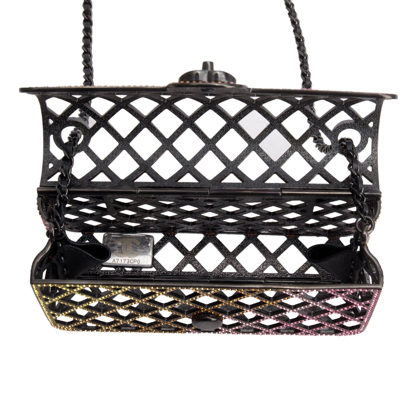 Chanel Limited Edition Black Metal Multicolor Strass Cage Mini Flap Bag