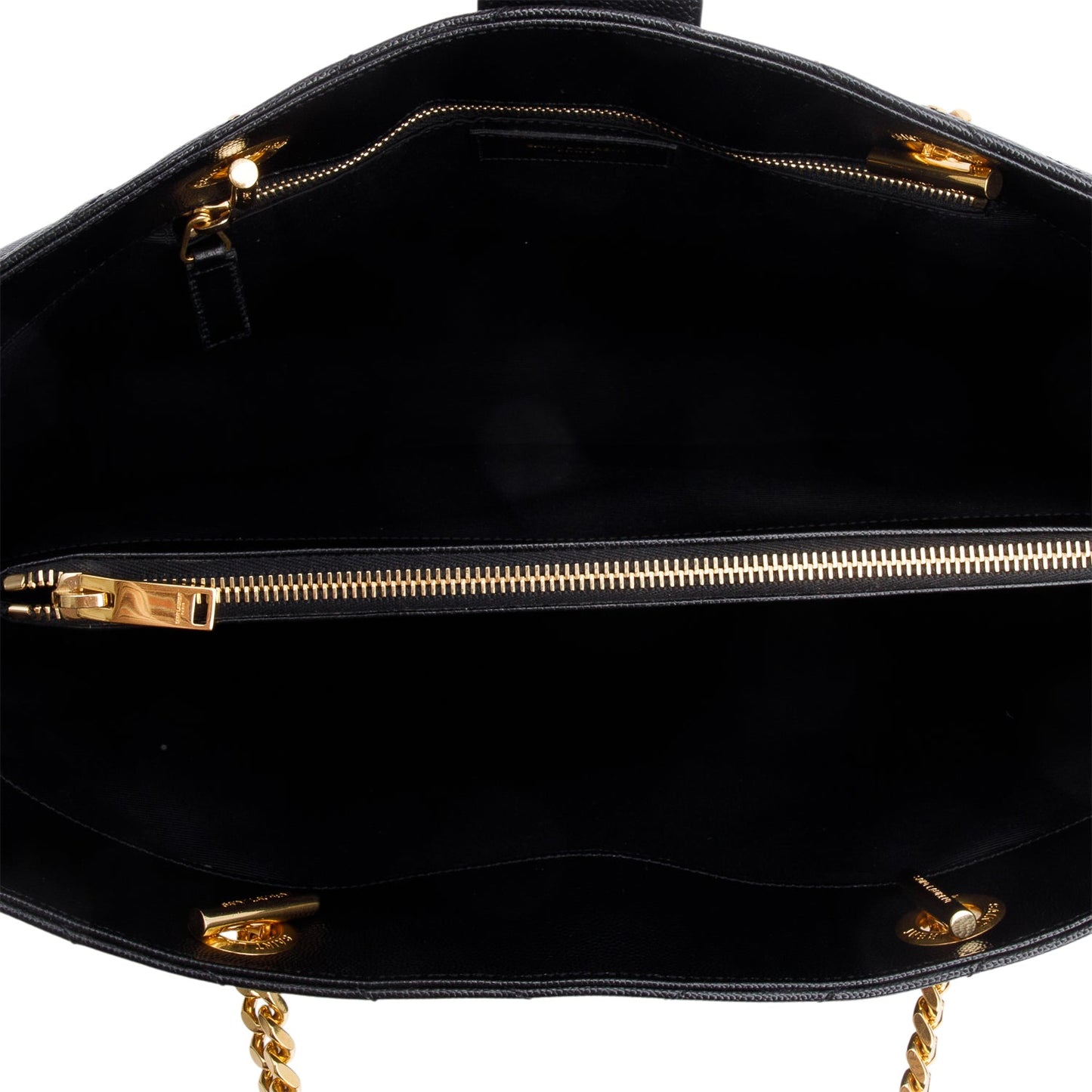 Saint Laurent Black Grain de Poudre Matelasse Chevron Monogram Shopping Bag