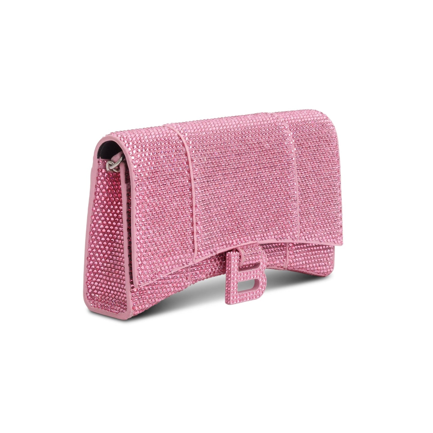 Balenciaga Pink Rhinestone Hourglass Wallet on Chain