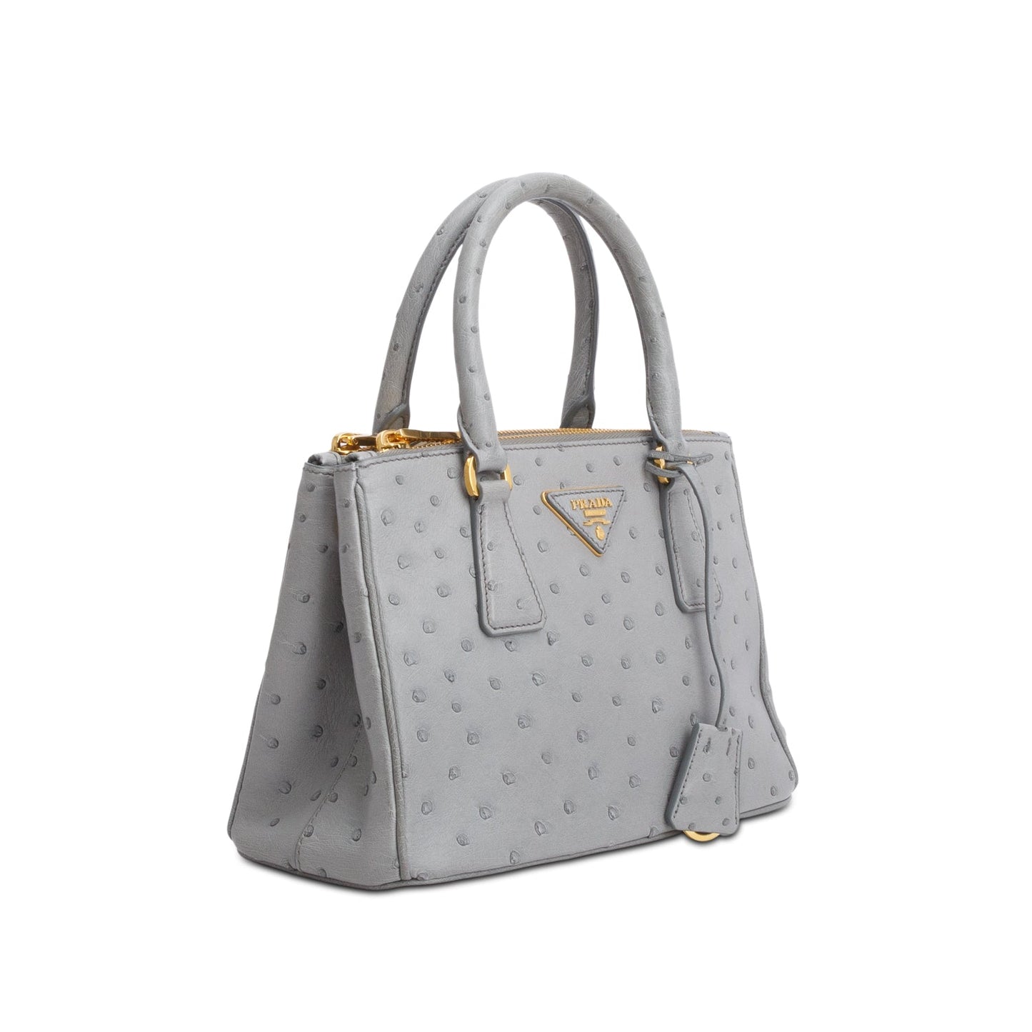 Prada Grey Ostrich Leather Small Double Zip Galleria