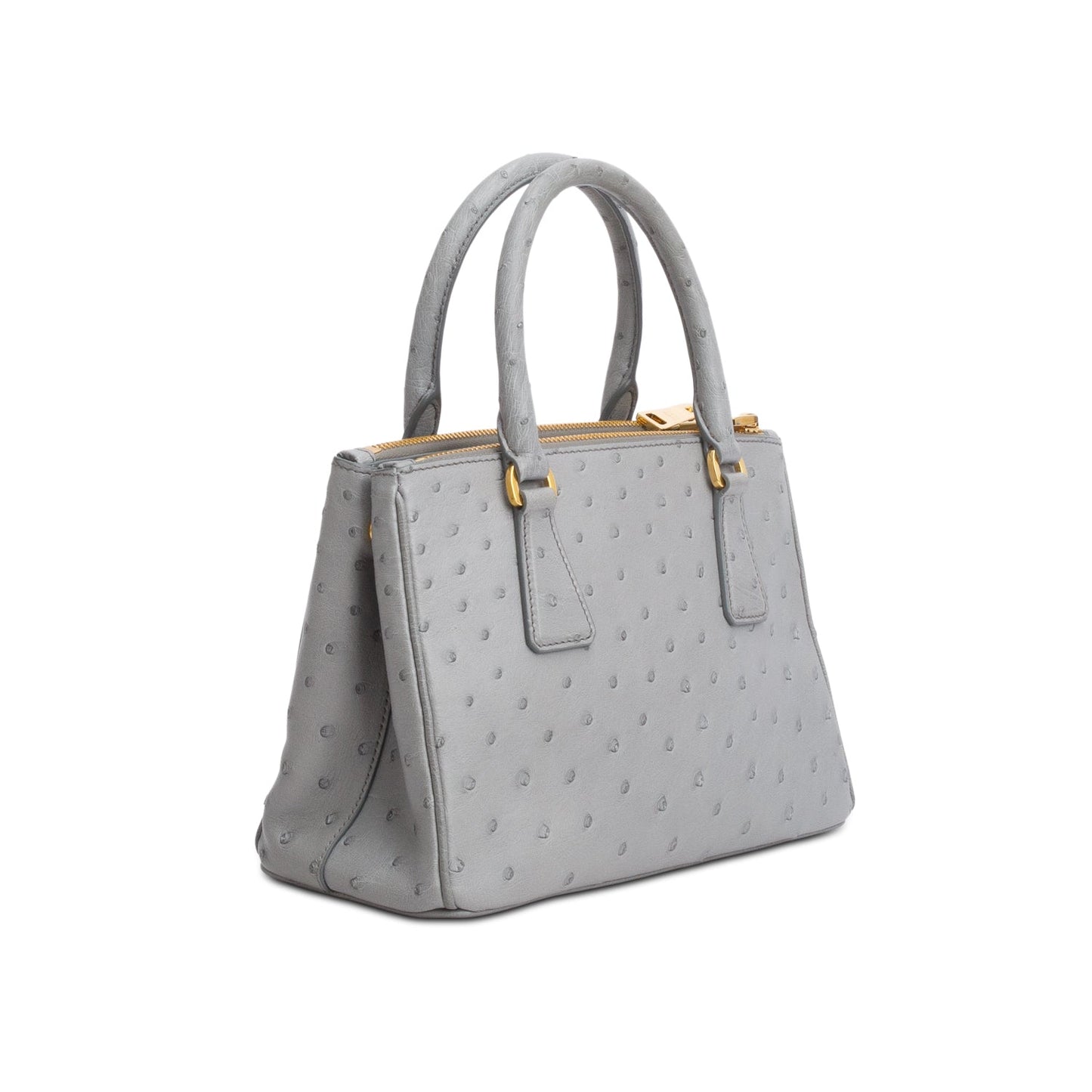 Prada Grey Ostrich Leather Small Double Zip Galleria