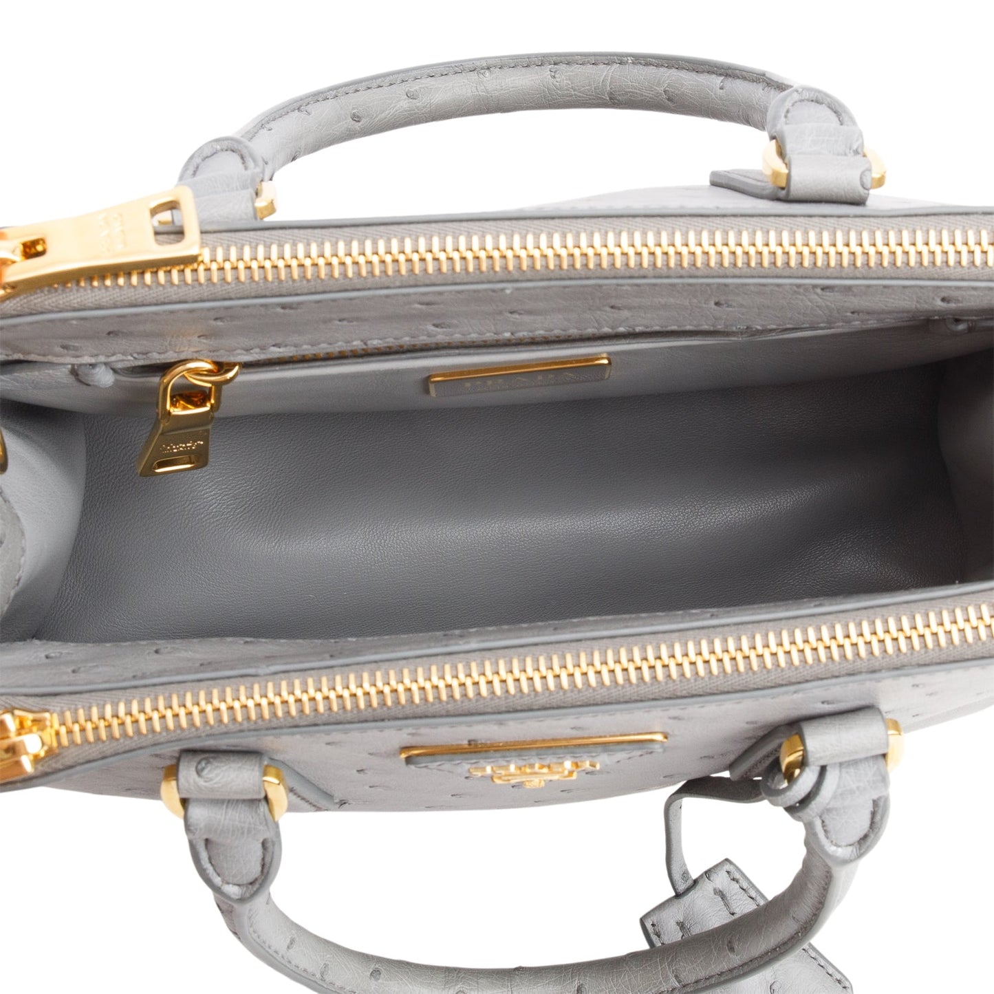 Prada Grey Ostrich Leather Small Double Zip Galleria