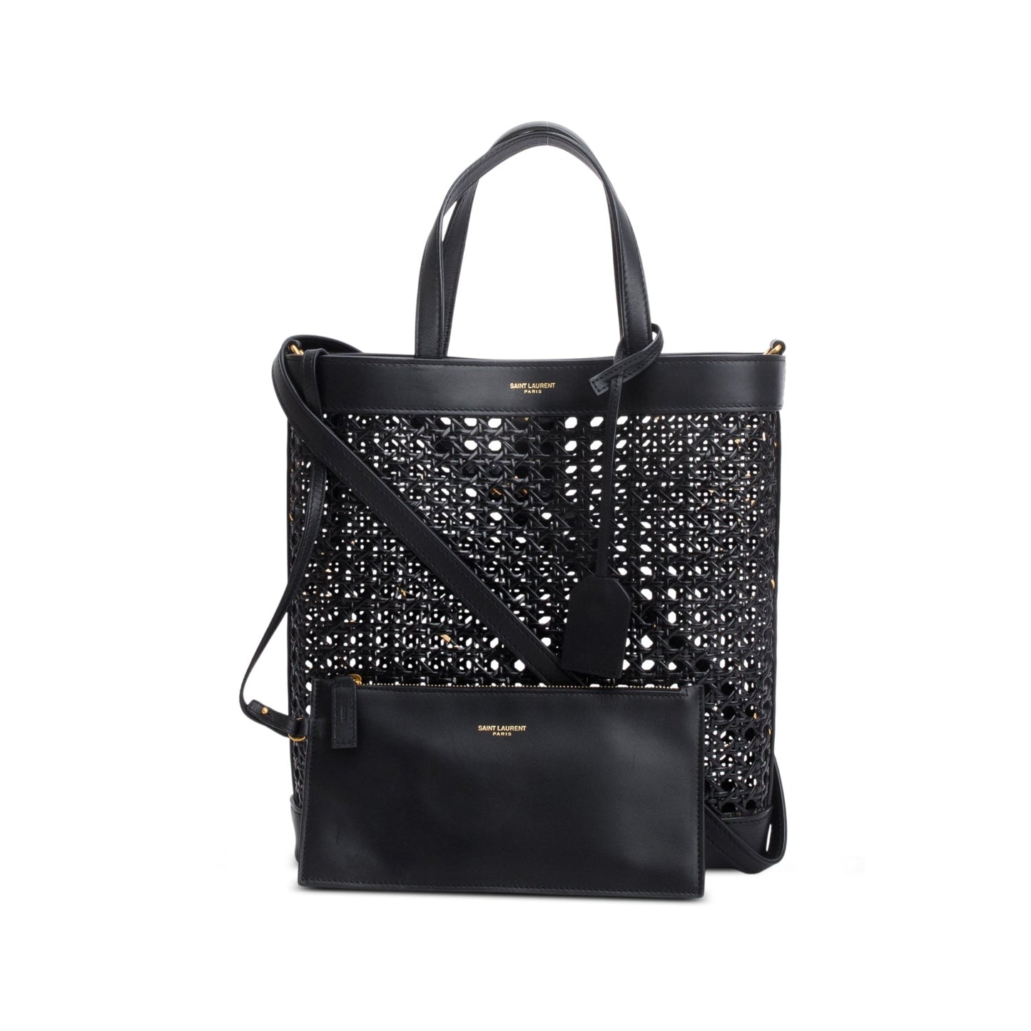 Saint Laurent 2021 Black Woven Cane Calfskin Toy N/S Shopping Tote