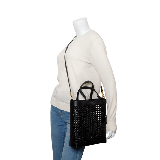 Saint Laurent 2021 Black Woven Cane Calfskin Toy N/S Shopping Tote