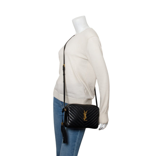 Saint Laurent 2021 Black Calfskin Matelasse Monogram Lou Camera Bag