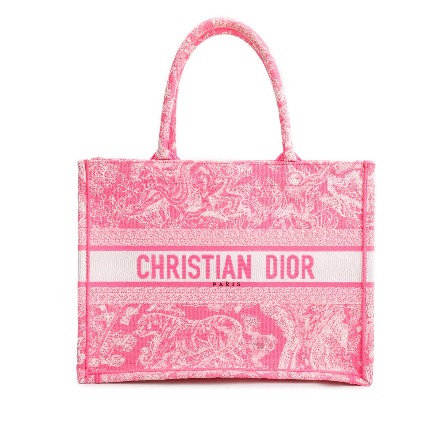 Christian Dior 2022 Pink Canvas Toile de Jouy Embroidered Medium Book Tote