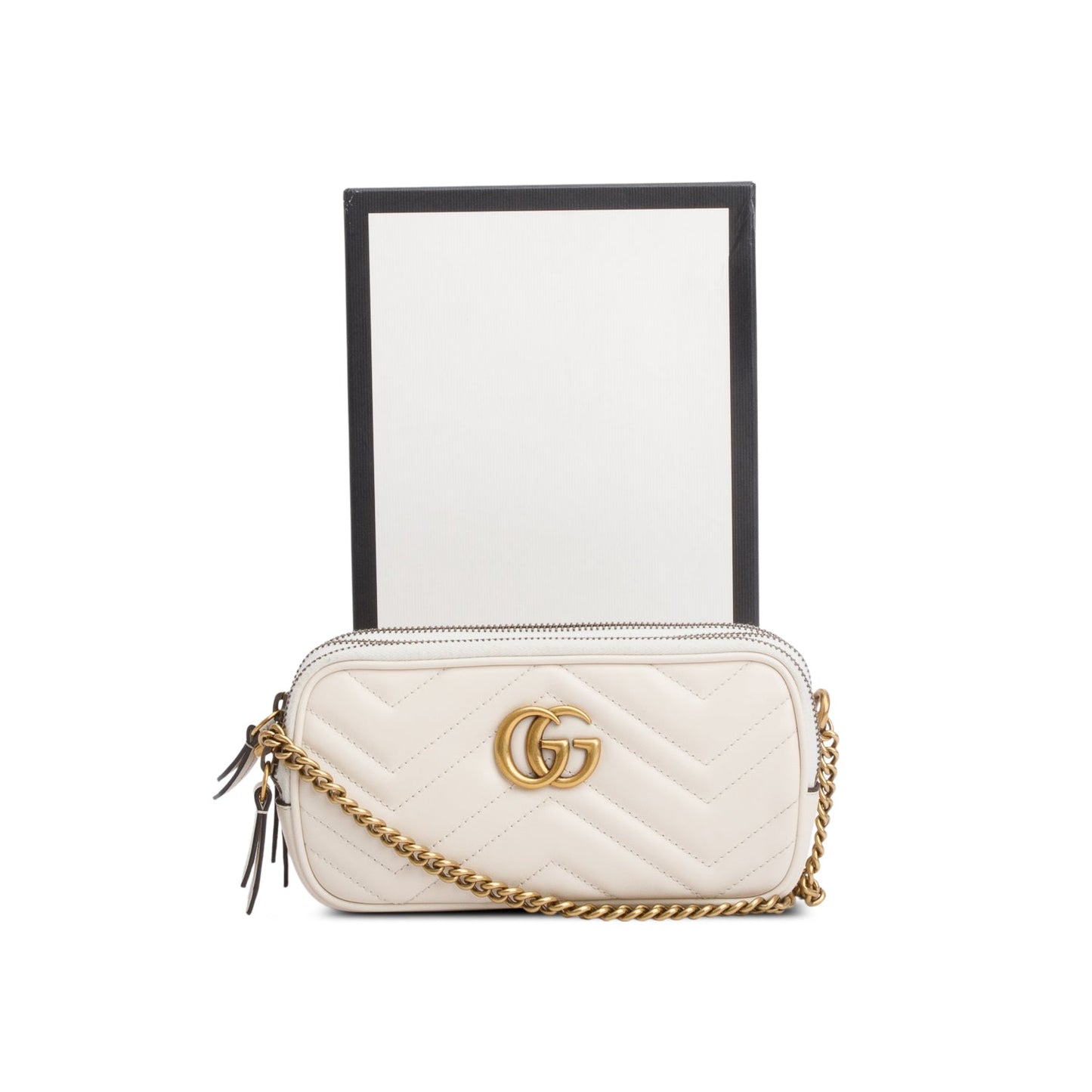 Gucci White Calfskin GG Marmont Triple Zip Crossbody Bag