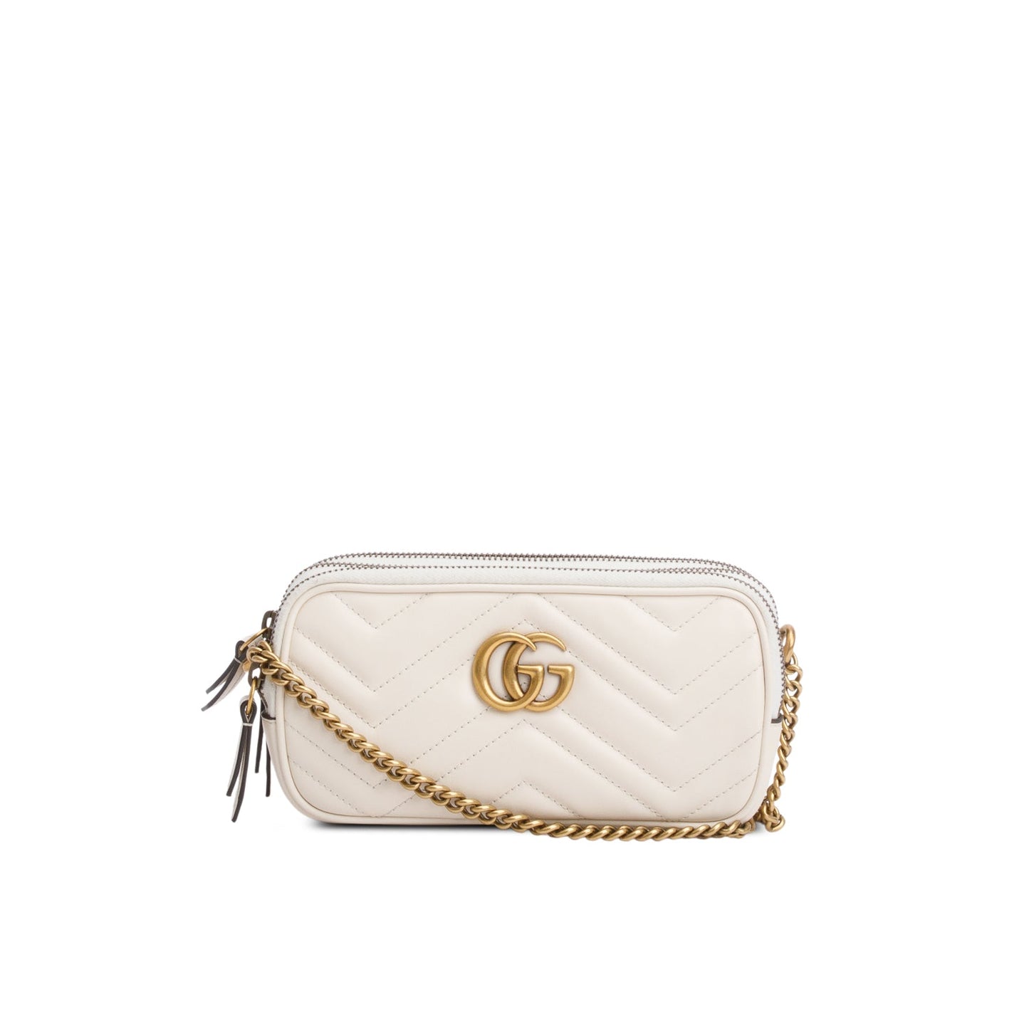 Gucci White Calfskin GG Marmont Triple Zip Crossbody Bag