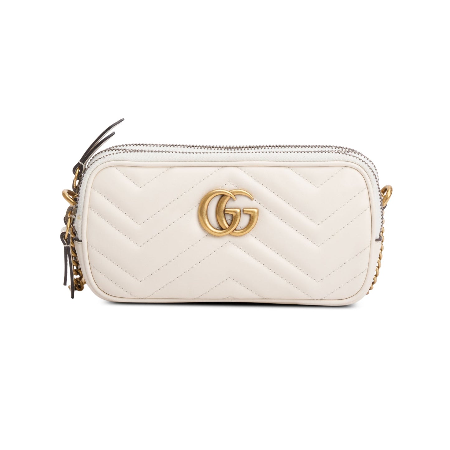 Gucci White Calfskin GG Marmont Triple Zip Crossbody Bag