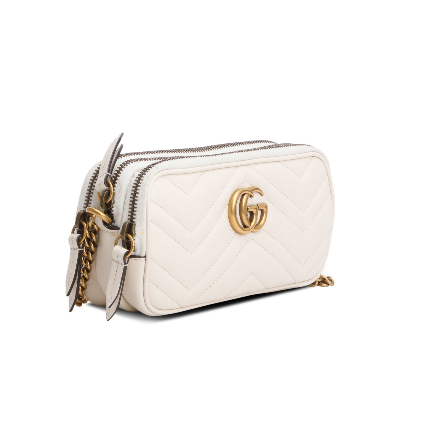 Gucci White Calfskin GG Marmont Triple Zip Crossbody Bag