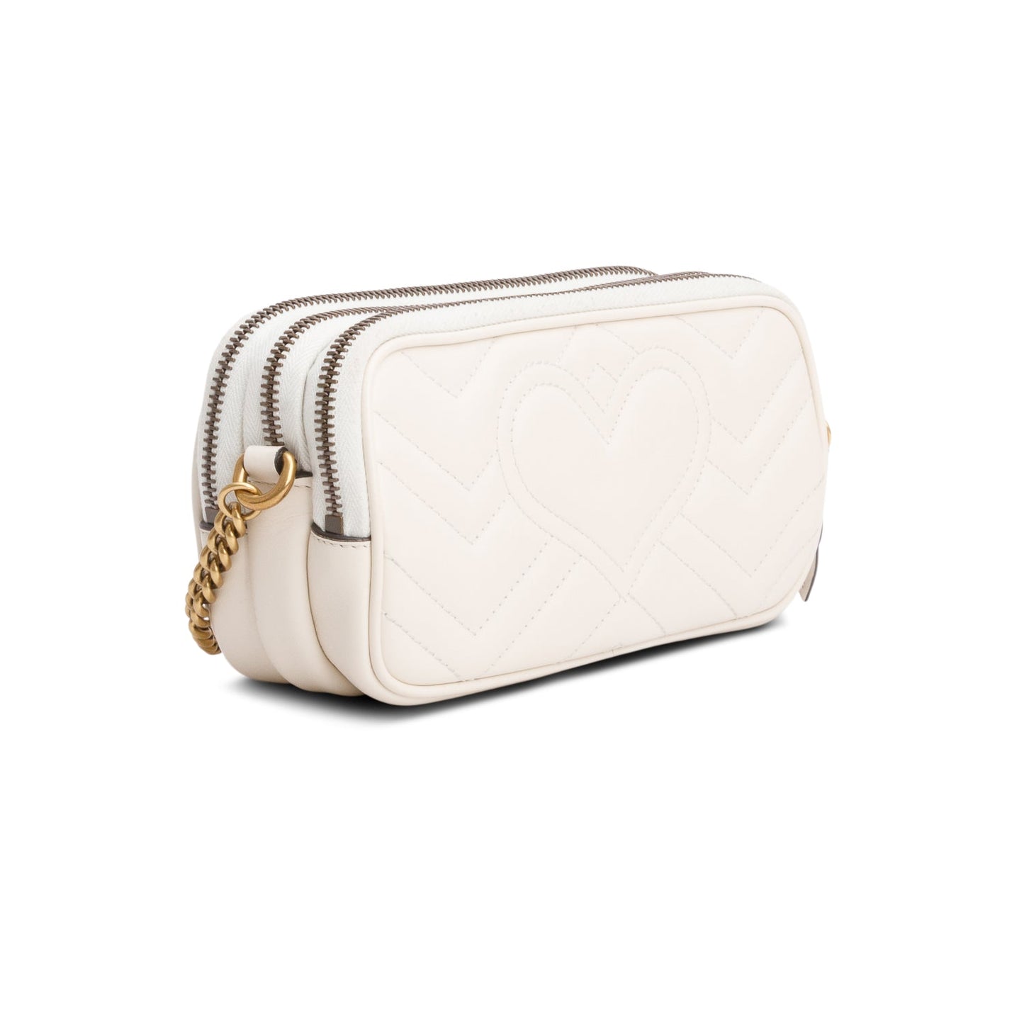 Gucci White Calfskin GG Marmont Triple Zip Crossbody Bag