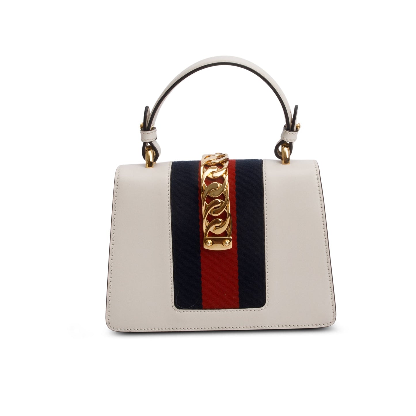 Gucci White Calfskin Embroidered Mini Sylvie Top Handle Bag