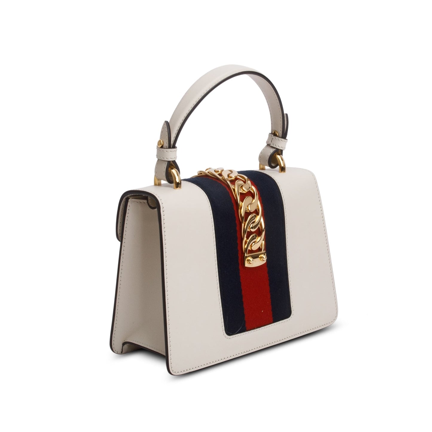 Gucci White Calfskin Embroidered Mini Sylvie Top Handle Bag