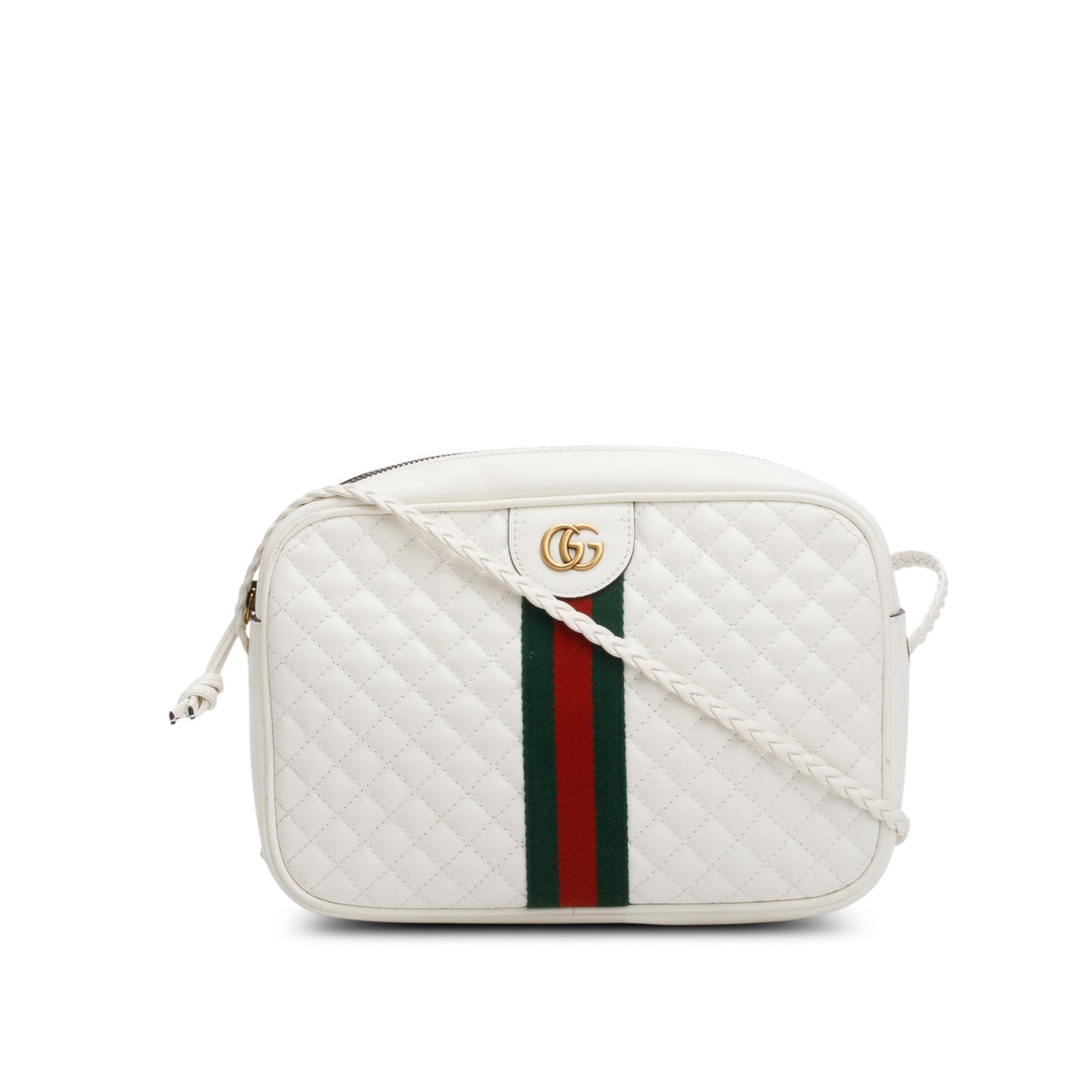 Gucci White Calfskin Calfskin Web Trapuntata Small GG Shoulder Bag