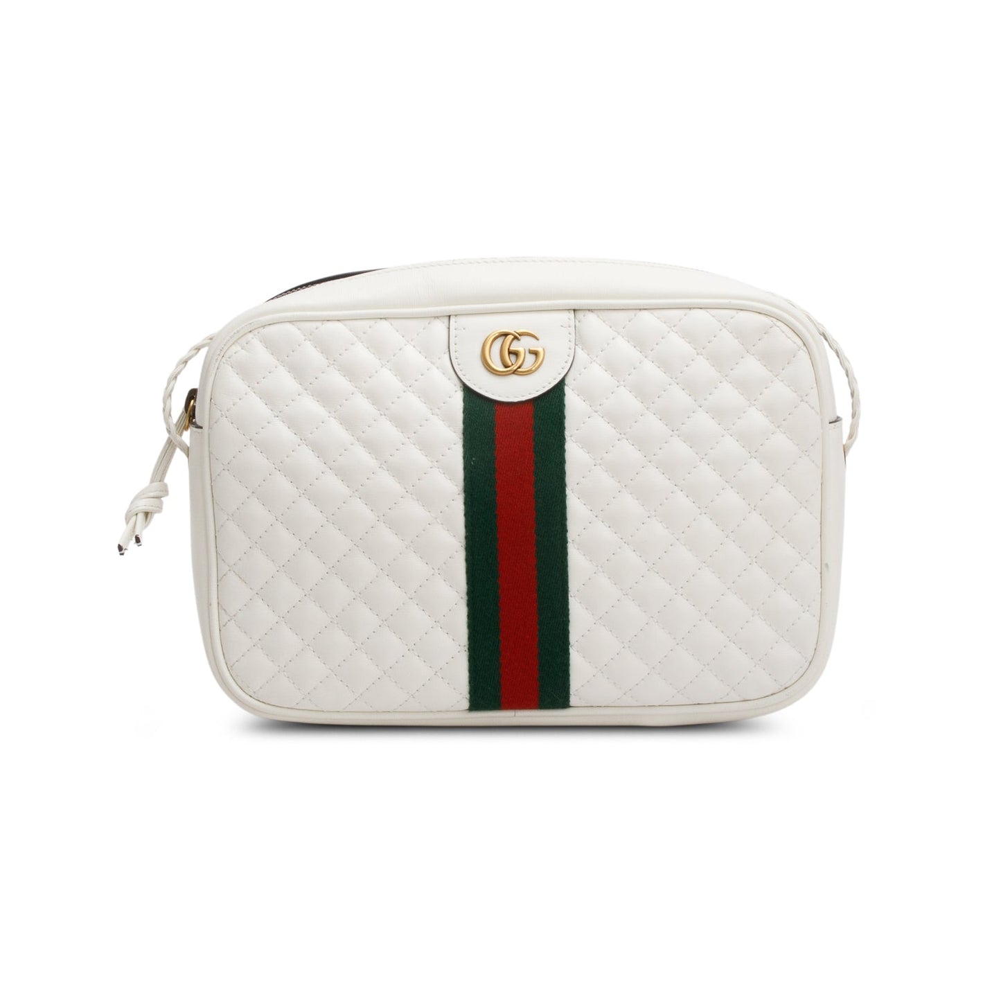 Gucci White Calfskin Calfskin Web Trapuntata Small GG Shoulder Bag