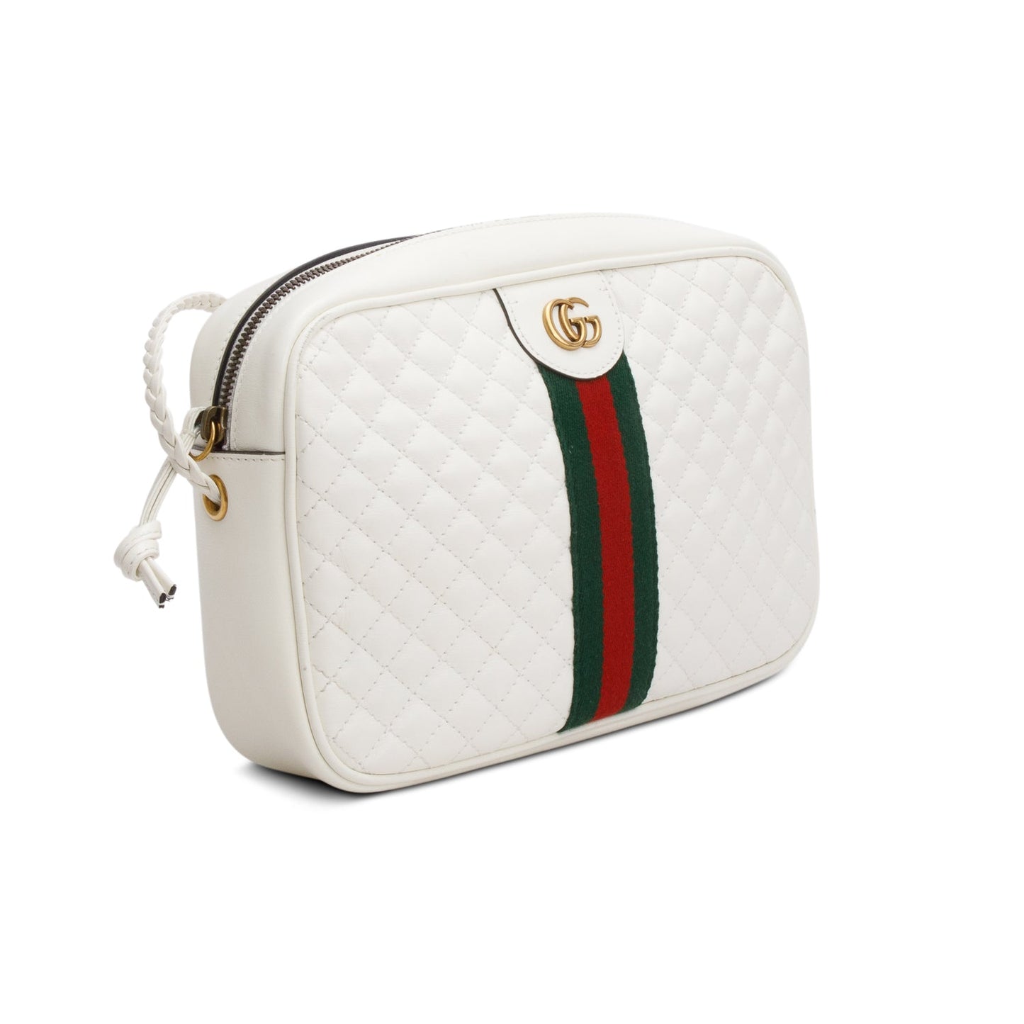 Gucci White Calfskin Calfskin Web Trapuntata Small GG Shoulder Bag