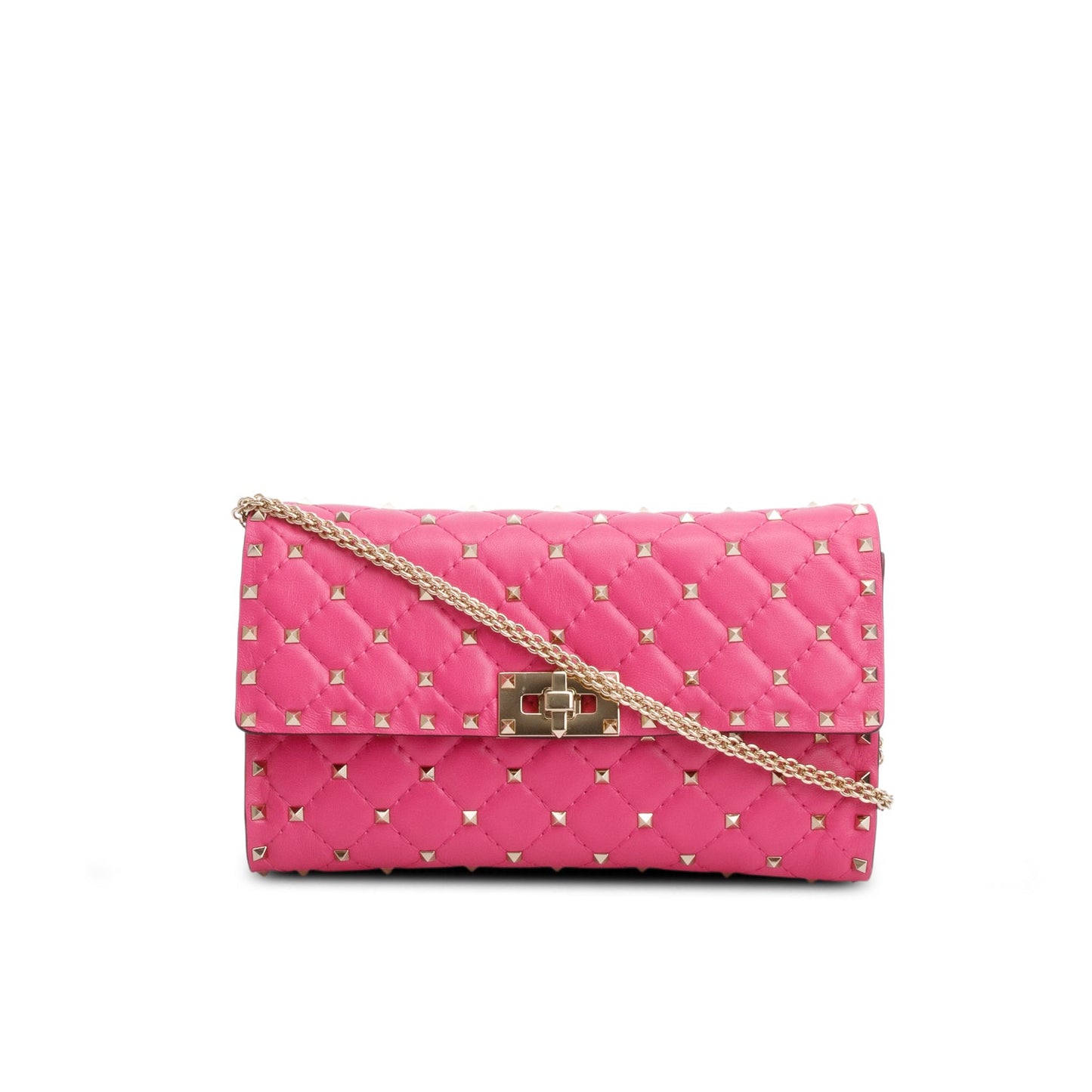 Valentino Pink Lambskin Rockstud Spike Wallet on Chain