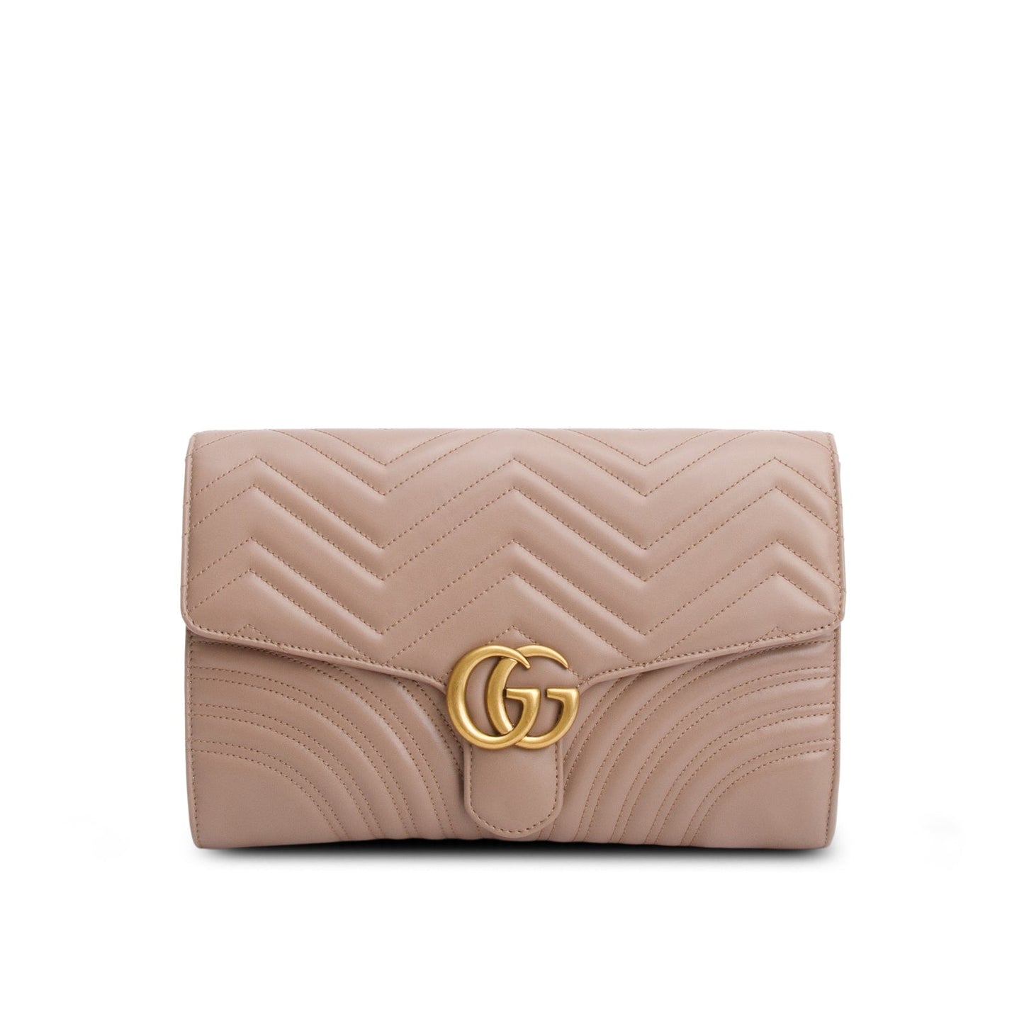 Gucci Beige Calfskin Matelasse GG Marmont Clutch