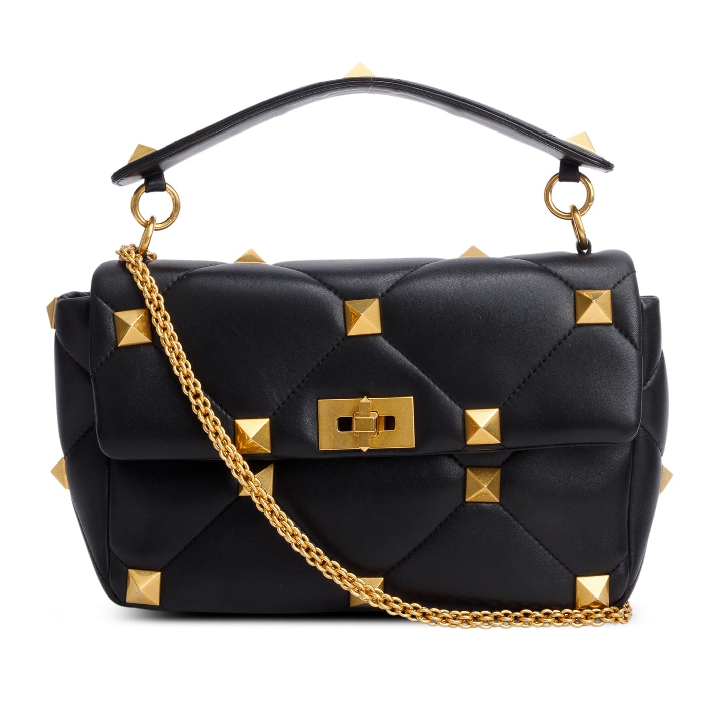 Valentino Black Nappa Medium Roman Stud Shoulder Bag