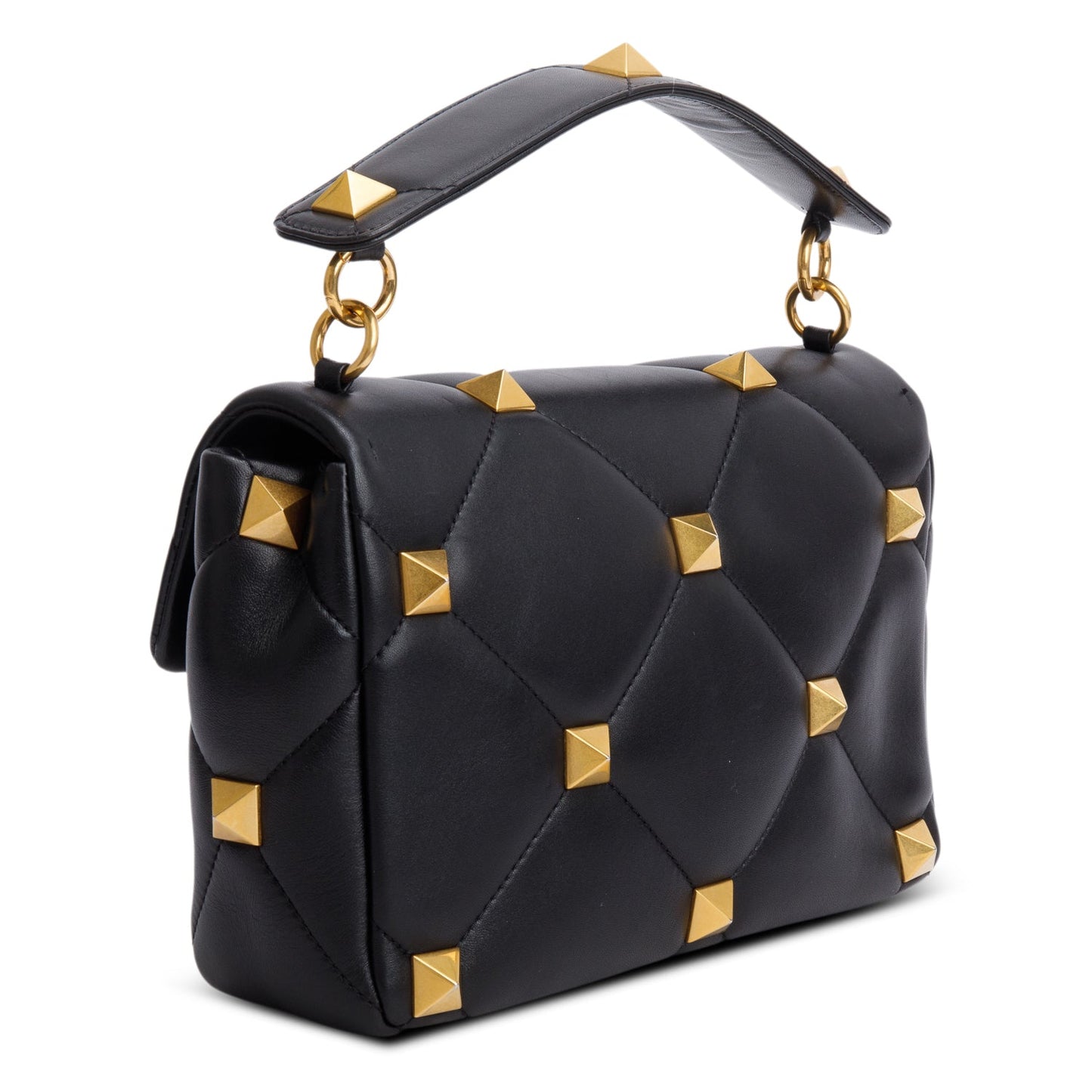 Valentino Black Nappa Medium Roman Stud Shoulder Bag
