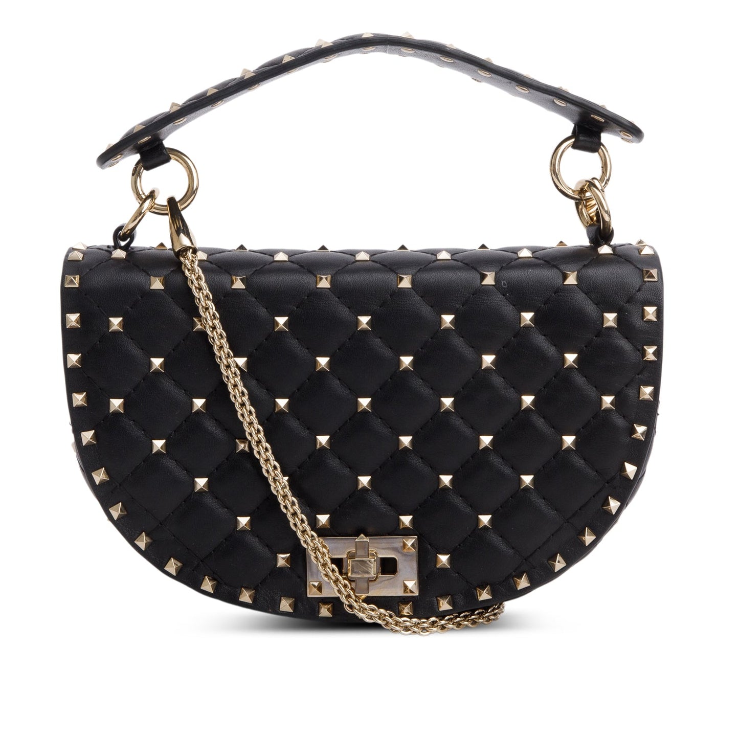 Valentino Black Nappa Medium Rockstud Spike Halfmoon Saddle Bag