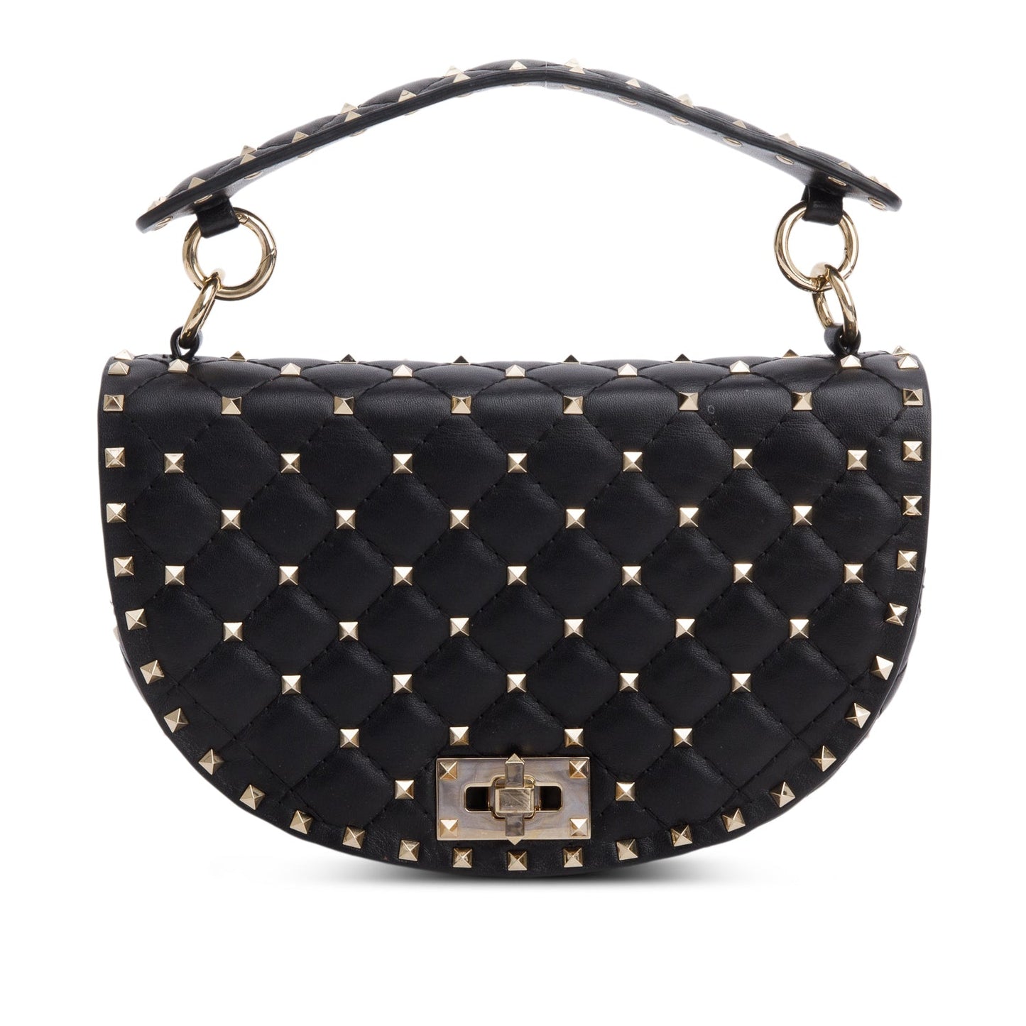 Valentino Black Nappa Medium Rockstud Spike Halfmoon Saddle Bag