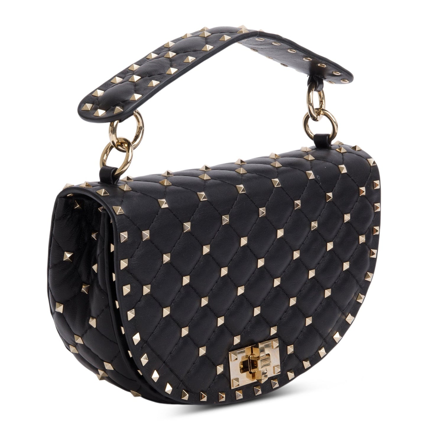 Valentino Black Nappa Medium Rockstud Spike Halfmoon Saddle Bag