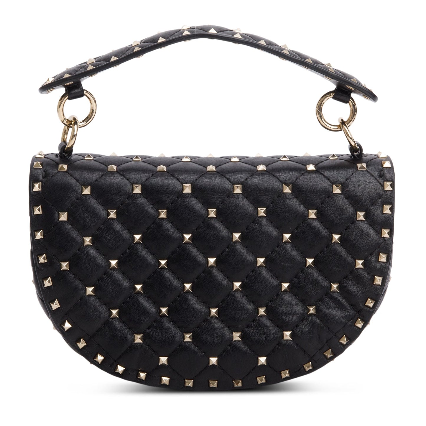 Valentino Black Nappa Medium Rockstud Spike Halfmoon Saddle Bag