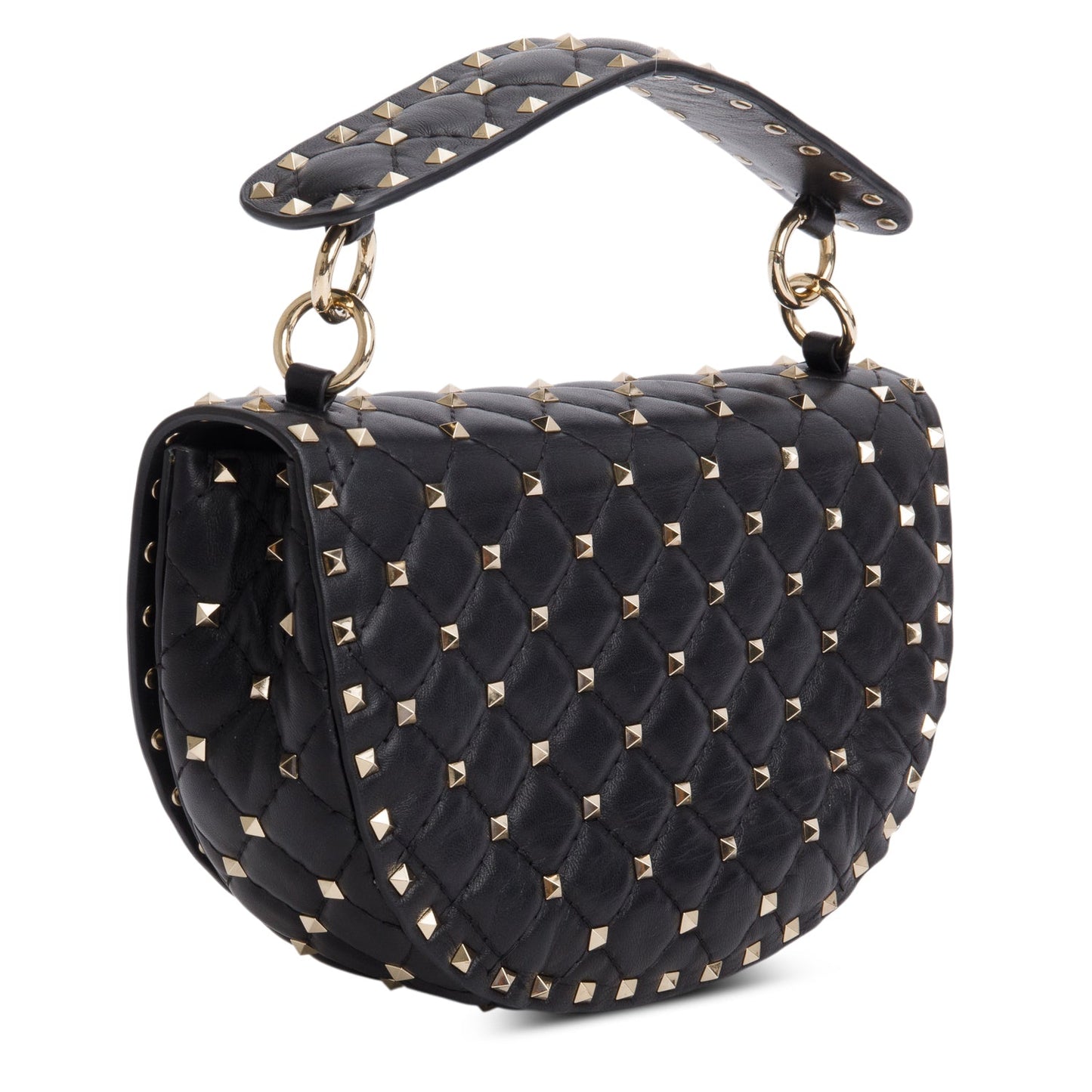 Valentino Black Nappa Medium Rockstud Spike Halfmoon Saddle Bag
