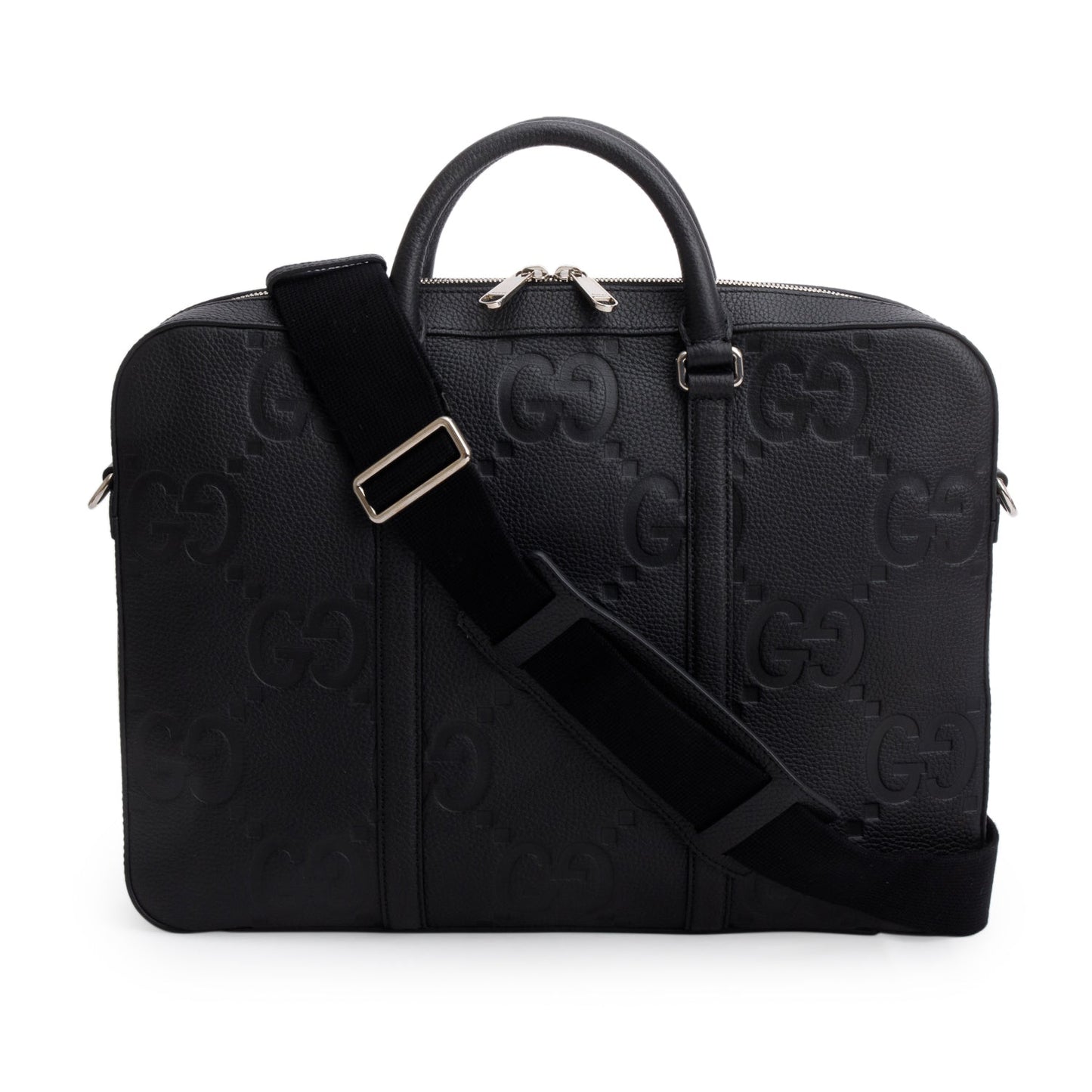 Gucci Black Jumbo GG Embossed Calfskin Leather Briefcase