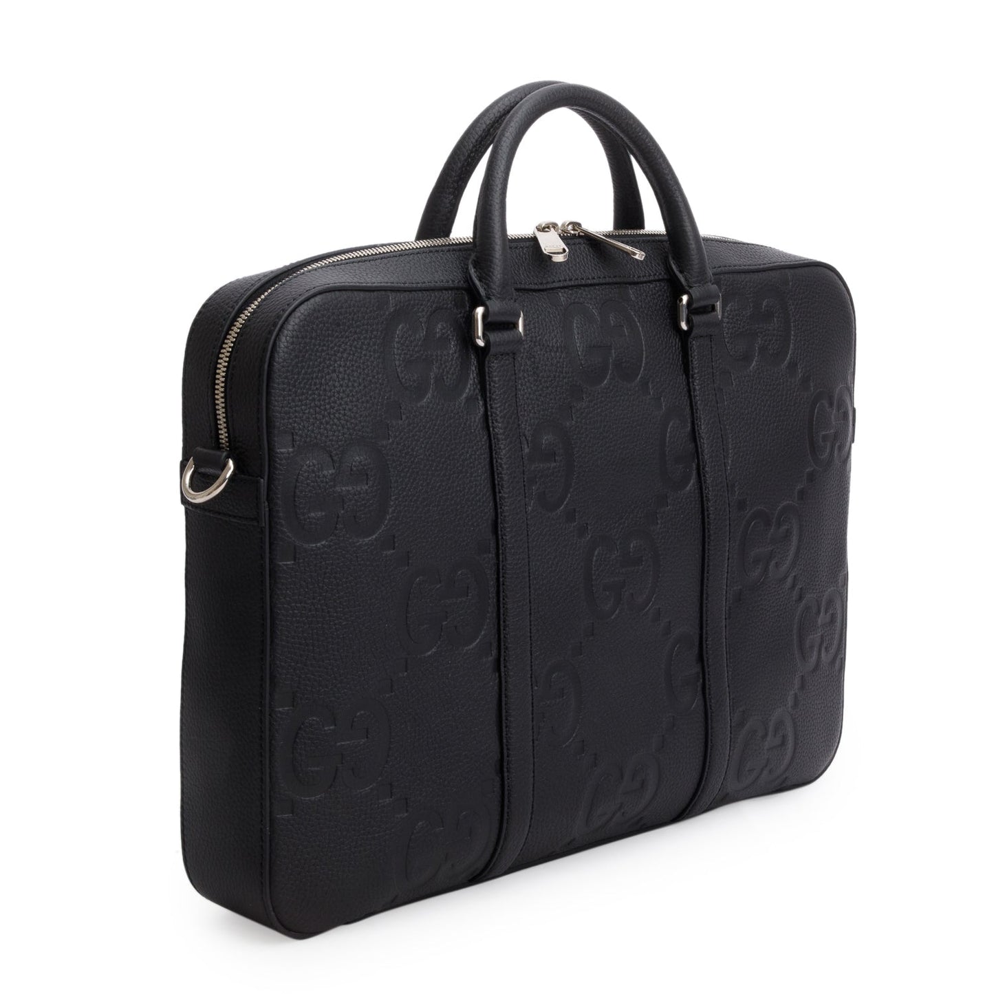 Gucci Black Jumbo GG Embossed Calfskin Leather Briefcase