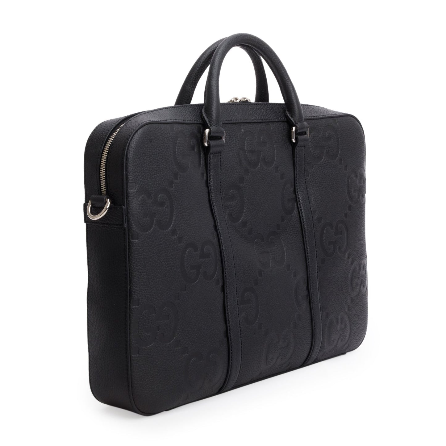 Gucci Black Jumbo GG Embossed Calfskin Leather Briefcase
