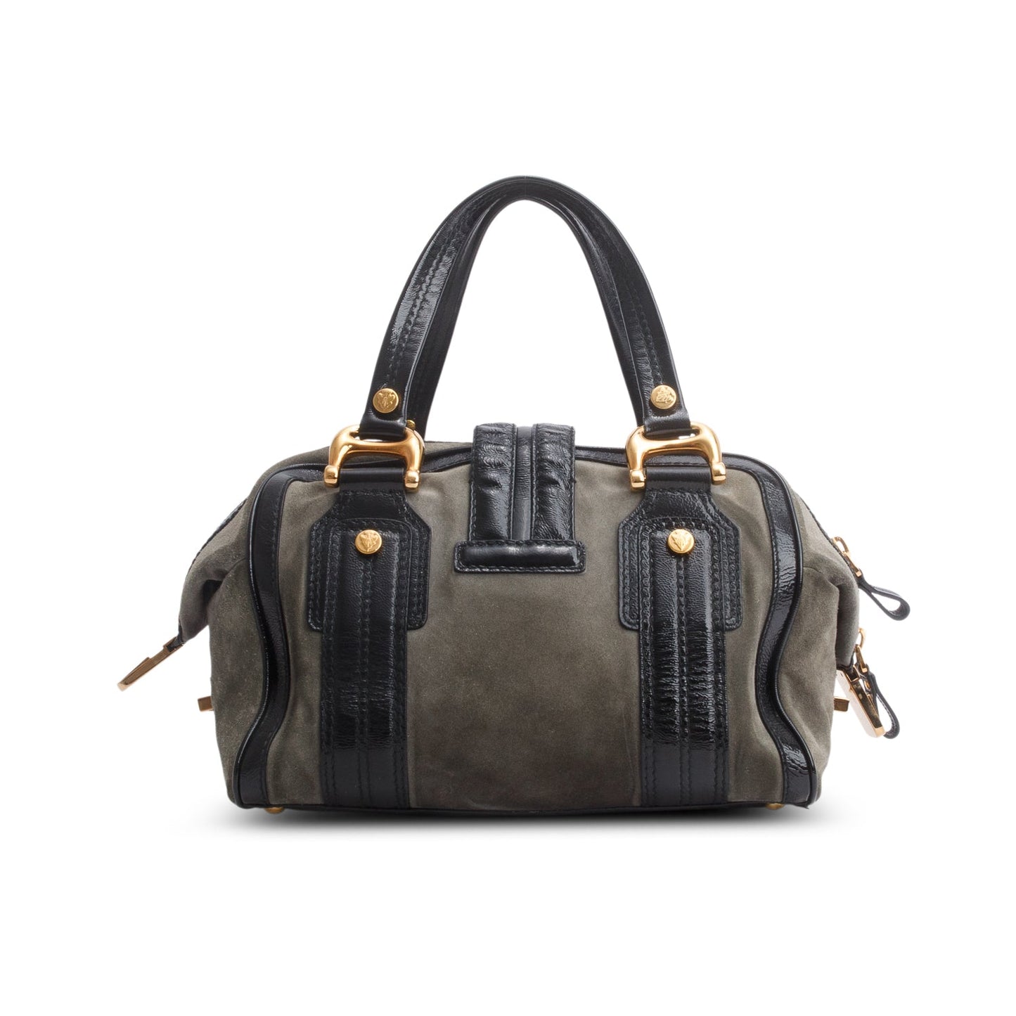 Gucci Grey Suede Black Patent Leather Medium Hysteria Aviatrix Boston Bag