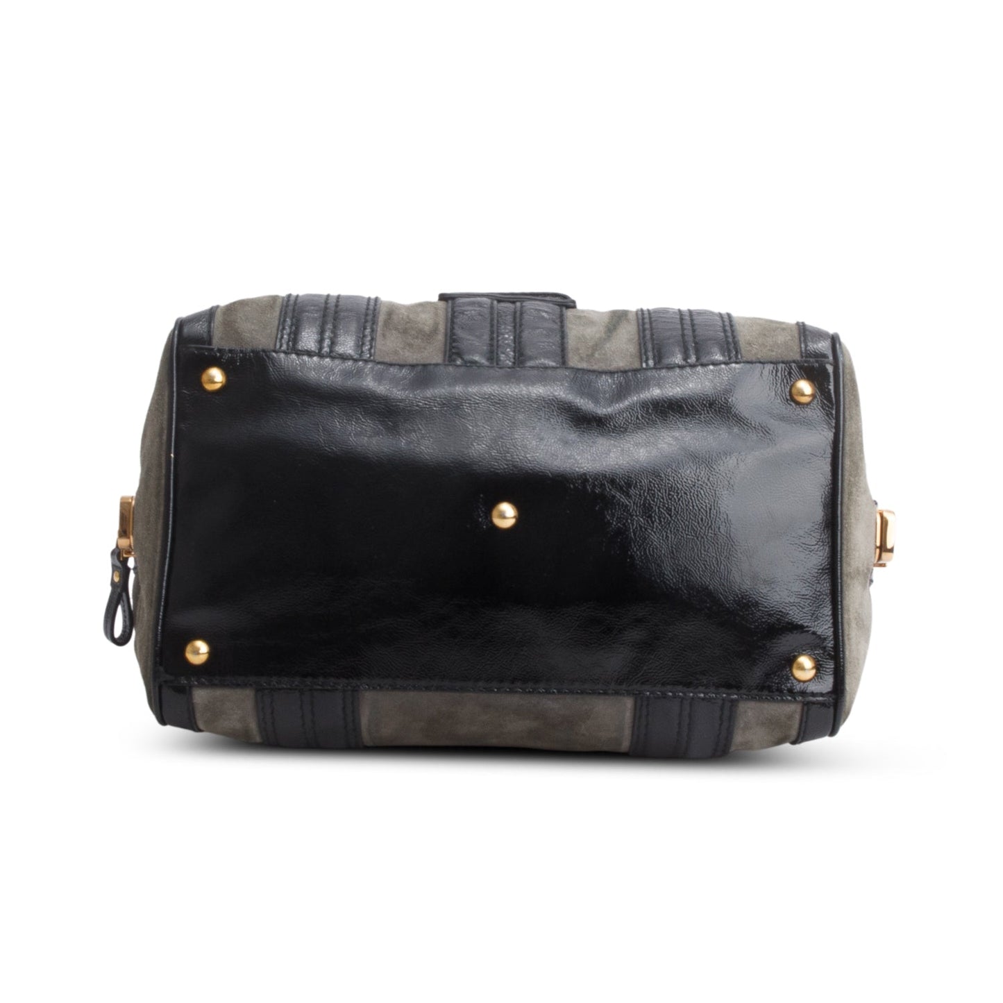 Gucci Grey Suede Black Patent Leather Medium Hysteria Aviatrix Boston Bag