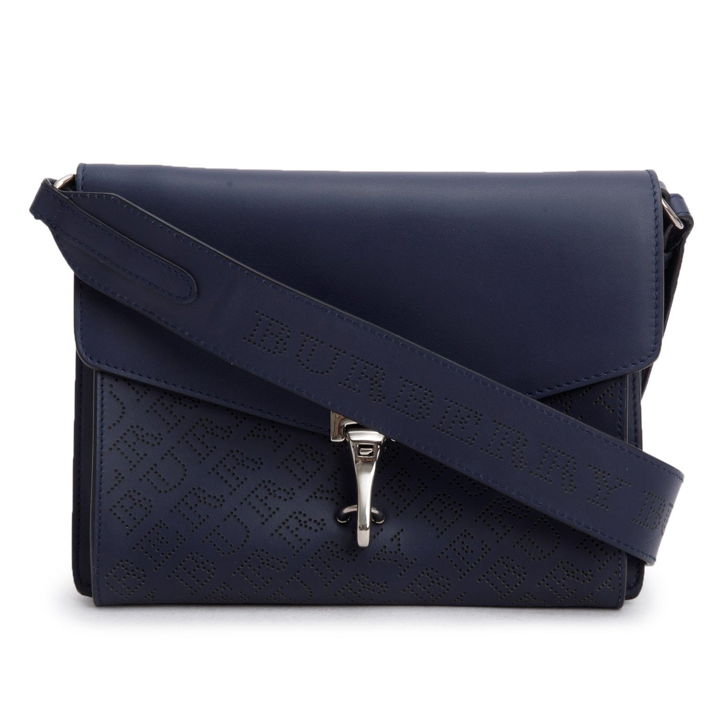 Burberry Navy Leather Perforated Macken Crossbody Bag