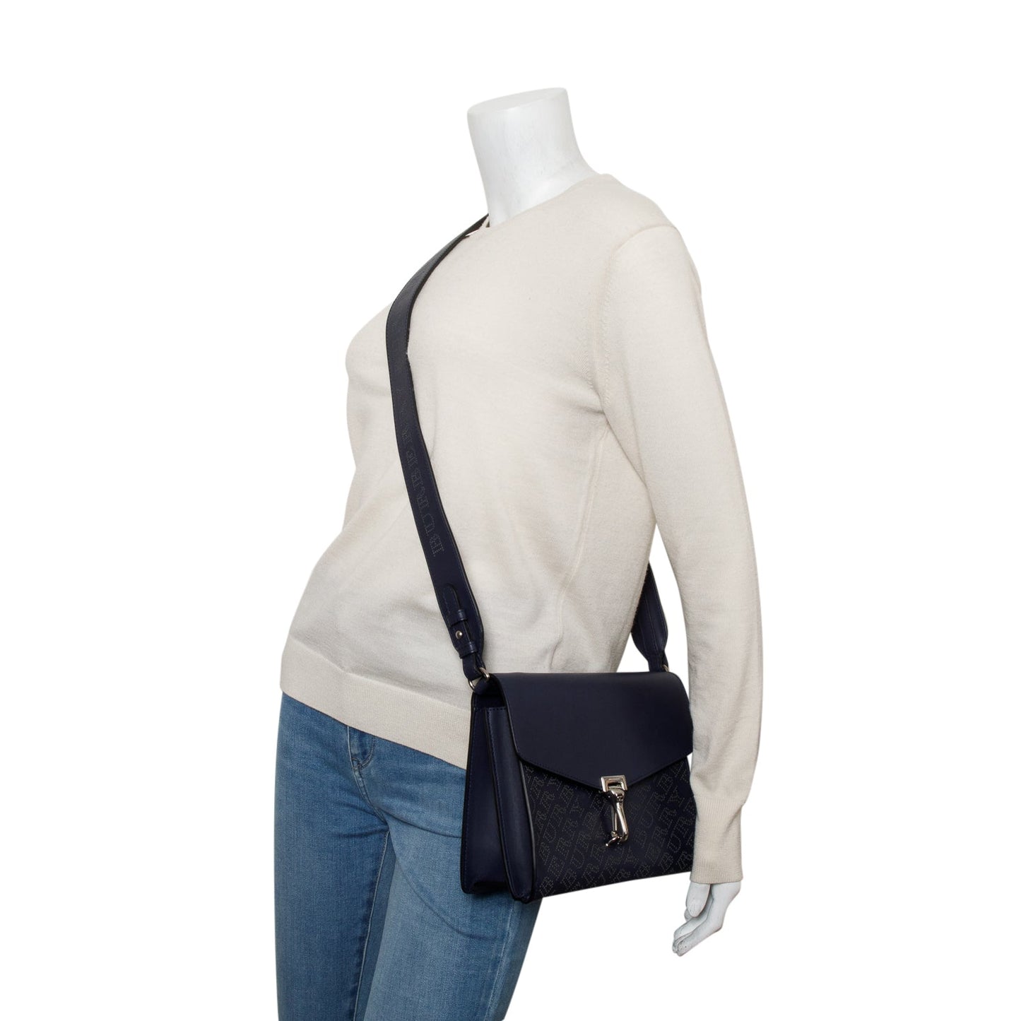 Burberry Navy Leather Perforated Macken Crossbody Bag