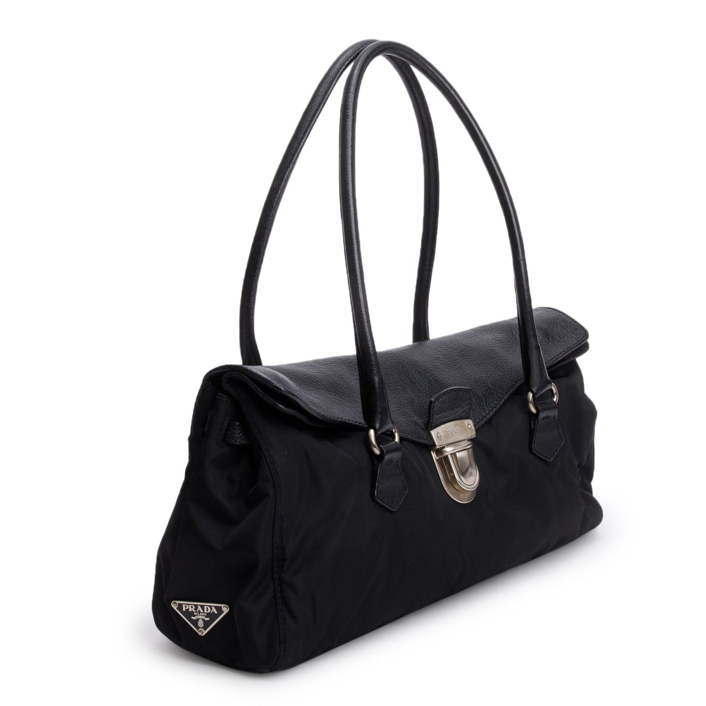 Prada Black Tessuto Nylon Bufalo Leather Easy Shoulder Bag